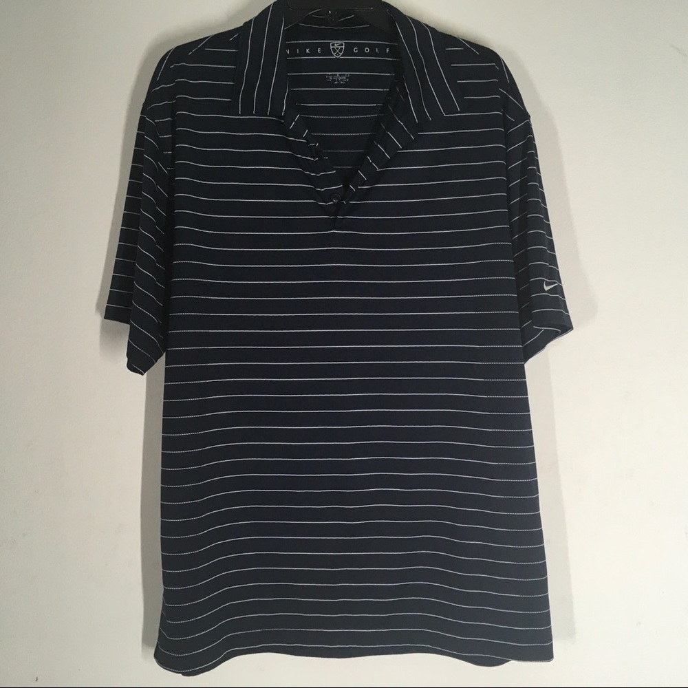Nike Men’s Blue/White Stripes Dri-Fit Golf Polo L